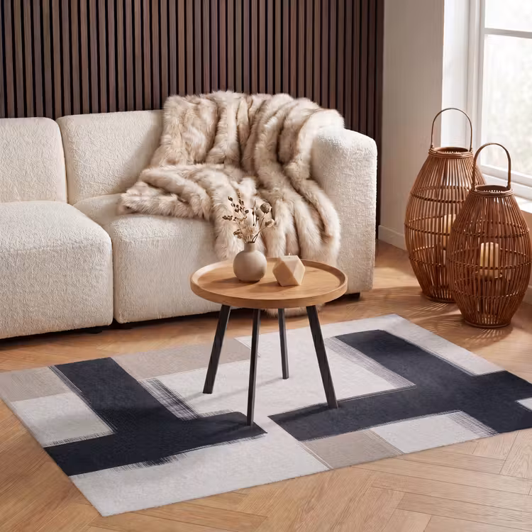 Zwart - Abstract - Japandi Vloerkleed Rechthoek klein -atmosphere_sfeer2_global