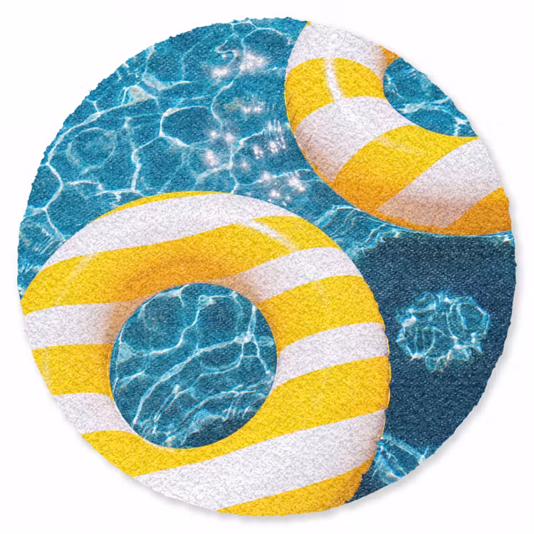 Teppich - Schwimmbad – Schwimmringe – Sommer – Gelb – Blau - Zwembad - Zwembanden - Zomer - Geel - Blauw Vloerkleed Rond klein