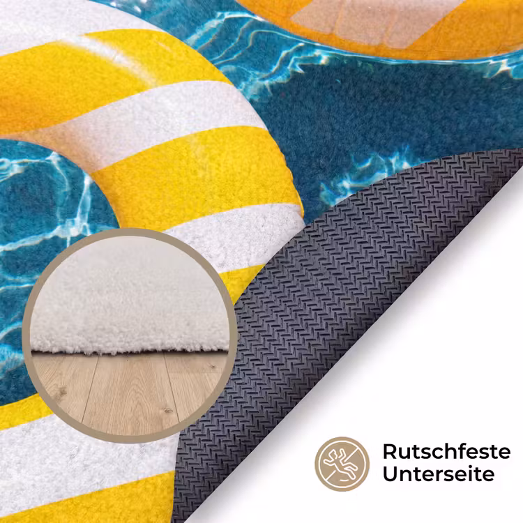 Teppich - Schwimmbad – Schwimmringe – Sommer – Gelb – Blau - Zwembad - Zwembanden - Zomer - Geel - Blauw Vloerkleed Rond klein