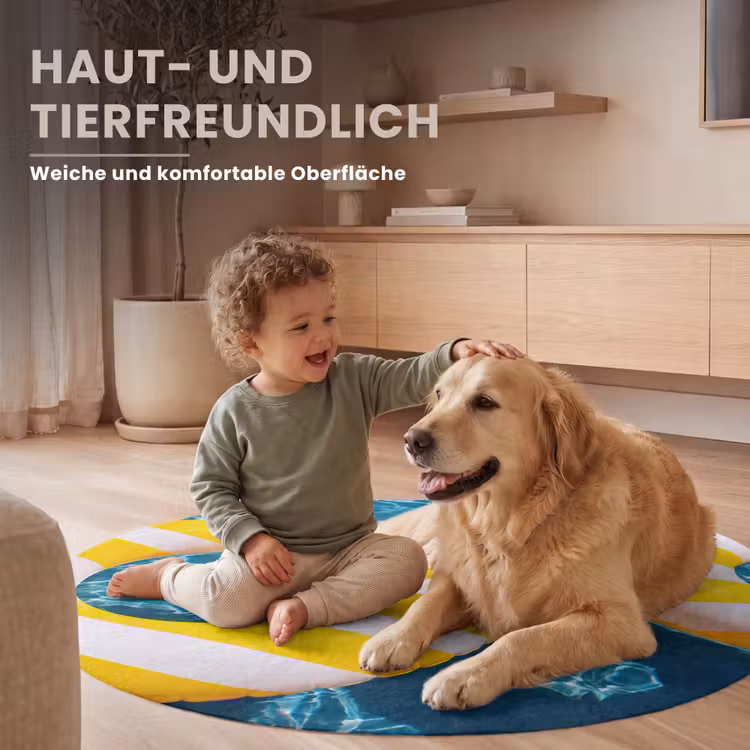 Teppich - Schwimmbad – Schwimmringe – Sommer – Gelb – Blau - Zwembad - Zwembanden - Zomer - Geel - Blauw Vloerkleed Rond klein