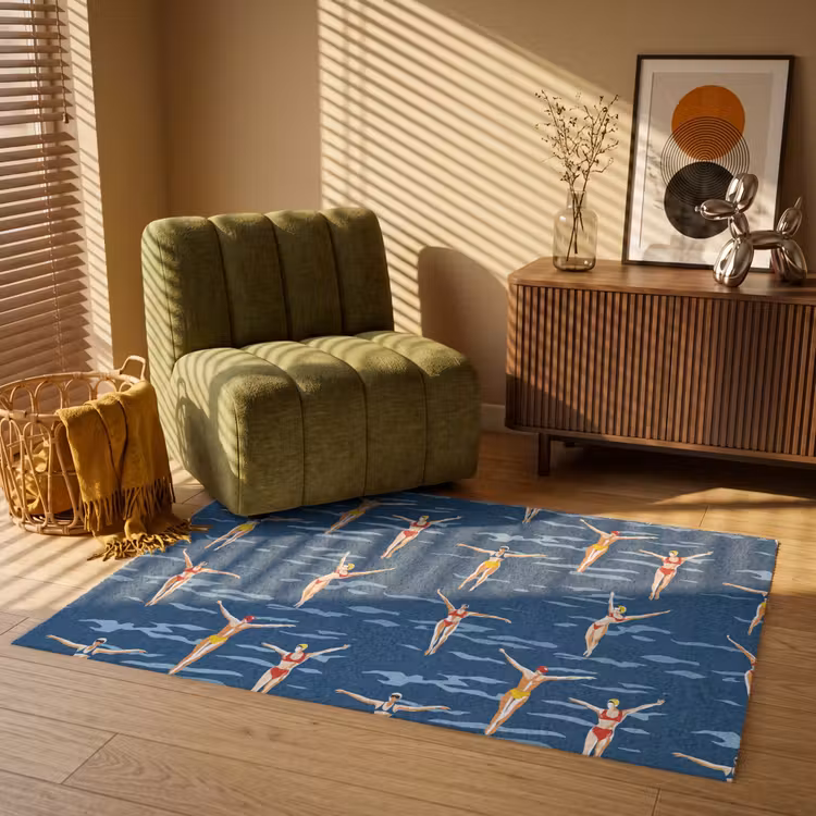 Zwemsters- Retro - Blauw Vloerkleed Rechthoek klein 1091 -atmosphere_sfeer1_global