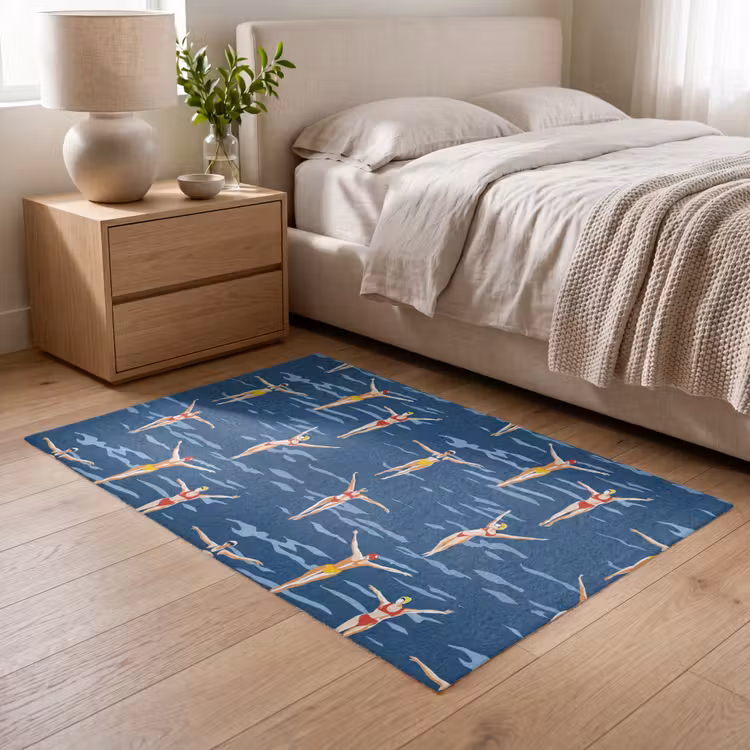 Zwemsters- Retro - Blauw Vloerkleed Rechthoek klein 1091 -atmosphere_sfeer3_global