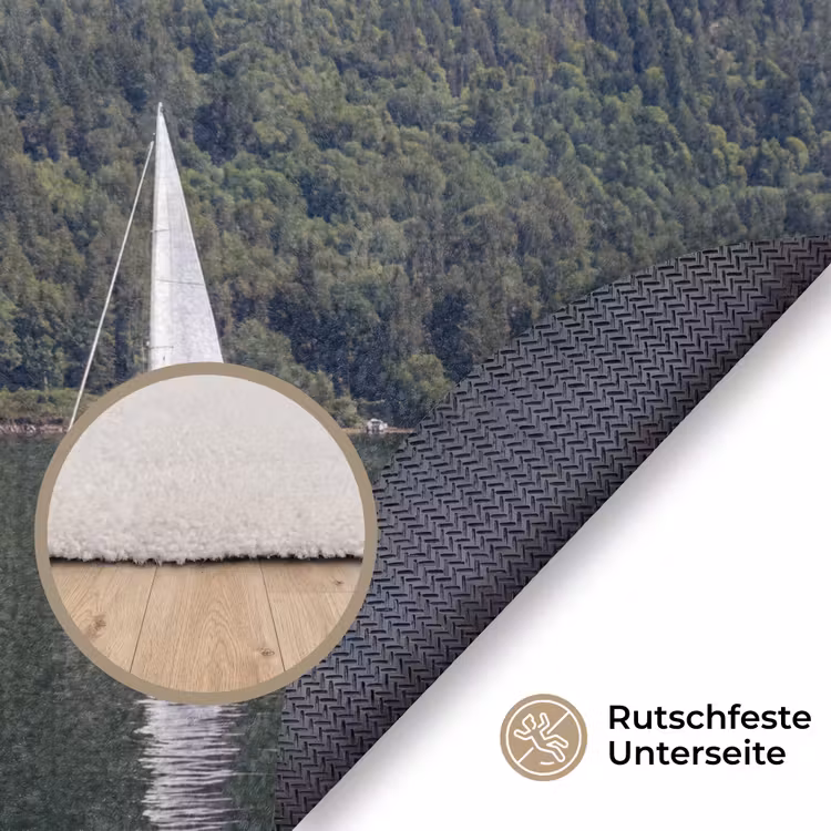 Teppich - Segelboot – Wasser – Berge – Natur – Grün - Zeilboot - Water - Bergen - Natuur - Groen Vloerkleed Rond klein