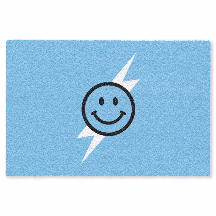 Smiley - Blauw - Bliksem Vloerkleed Rechthoek klein -3d