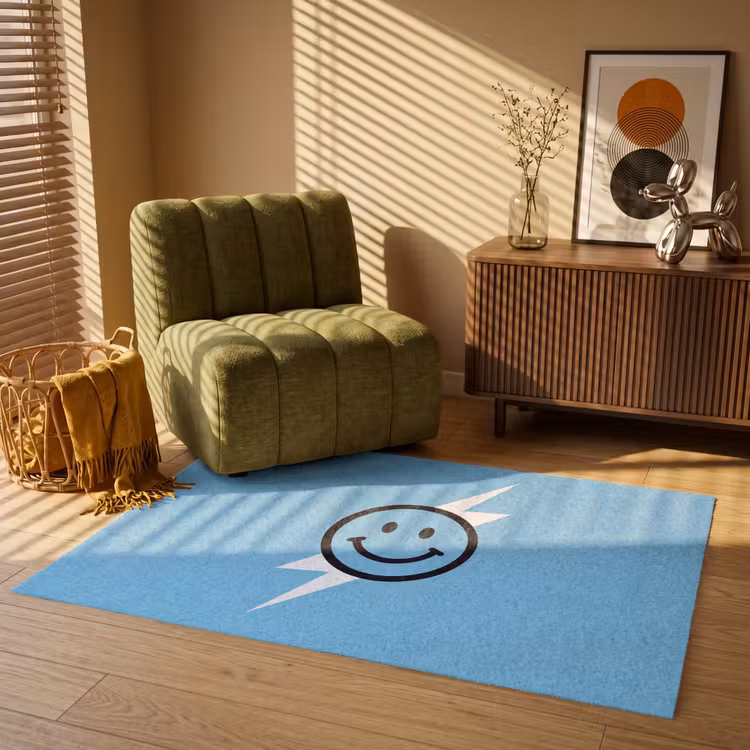 Smiley - Blauw - Bliksem Vloerkleed Rechthoek klein -atmosphere_sfeer1_global