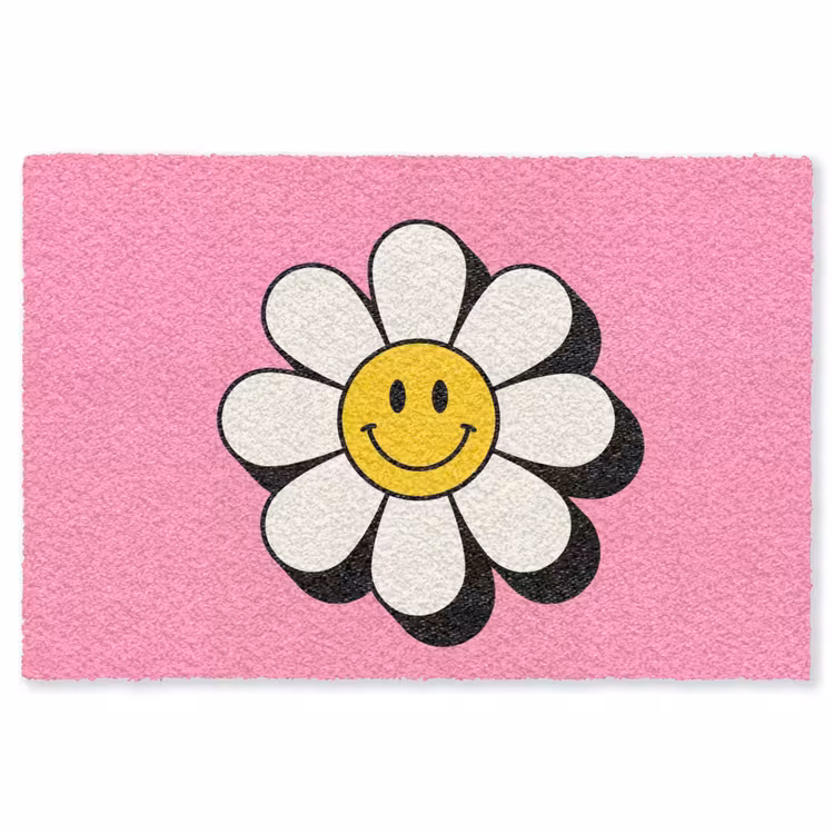 Smiley - Bloem - Roze Vloerkleed Rechthoek klein -3d