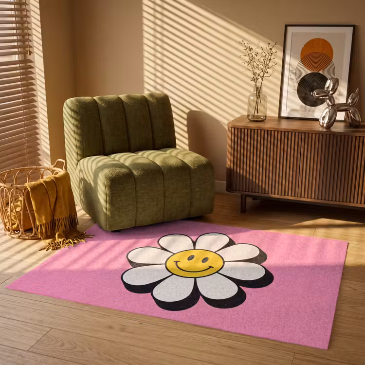 Smiley - Bloem - Roze Vloerkleed Rechthoek klein -atmosphere_sfeer1_global