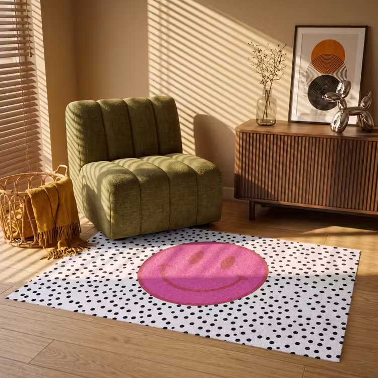 Smiley - Roze - Stippen Vloerkleed Rechthoek klein -atmosphere_sfeer1_global