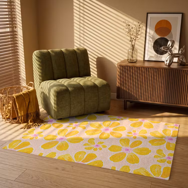Zomers - Bloemen - Geel Vloerkleed Rechthoek klein 1091 -atmosphere_sfeer1_global