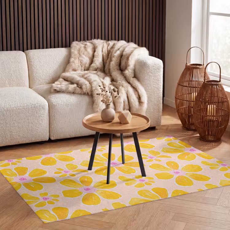 Zomers - Bloemen - Geel Vloerkleed Rechthoek klein 1091 -atmosphere_sfeer2_global