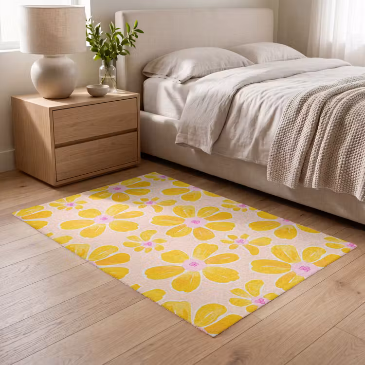 Zomers - Bloemen - Geel Vloerkleed Rechthoek klein 1091 -atmosphere_sfeer3_global