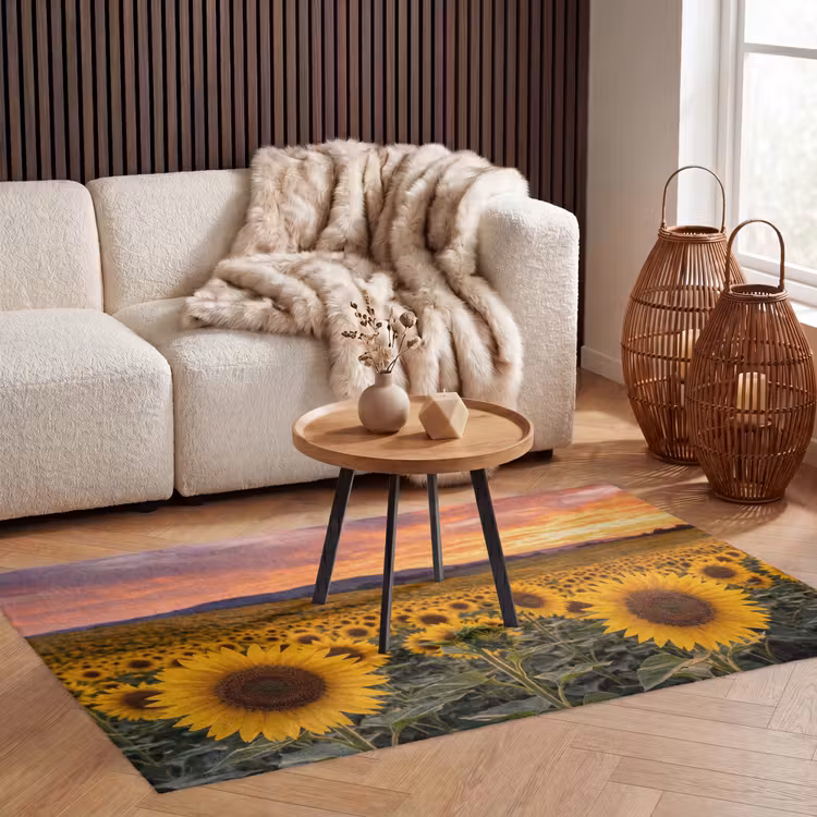Zonnebloemen - Heuvellandschap - Geel Vloerkleed Rechthoek klein -atmosphere_sfeer2_global