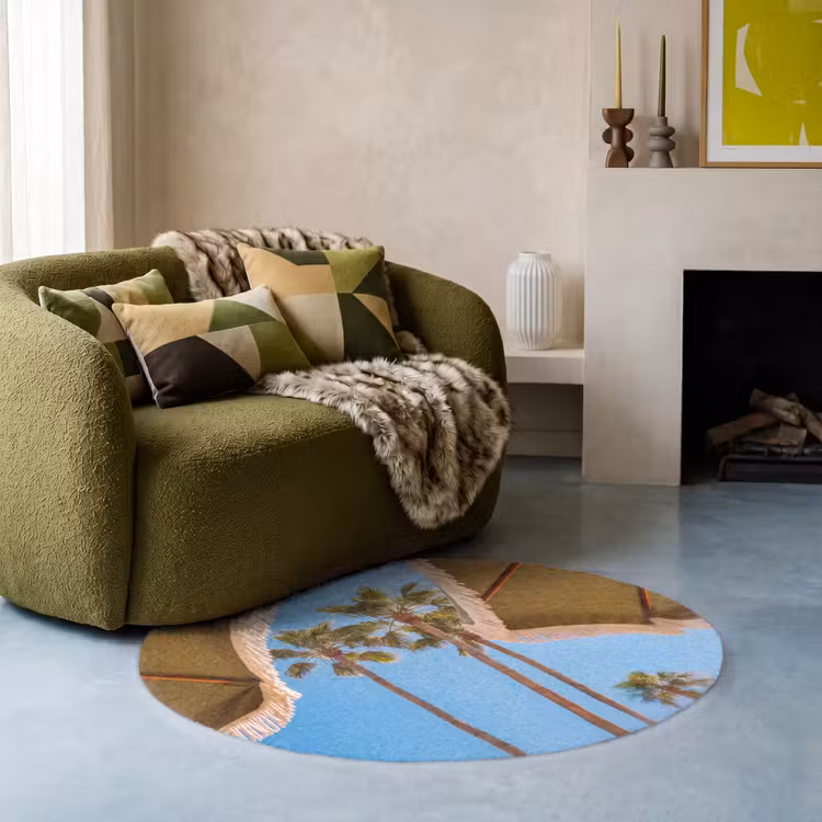 Teppich - Sonnenschirm – Grün – Fransen – Sommer – Tropisch - Parasol - Groen - Franjes - Zomer - Tropisch Vloerkleed Rond klein
