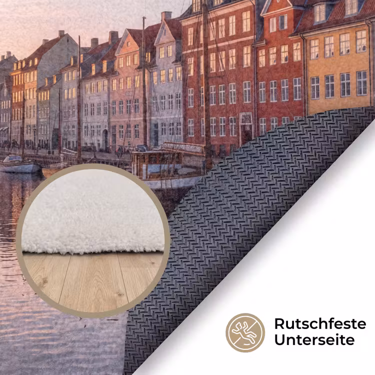 Teppich - Stadt – Kanal – Sonnenuntergang – Klassisch – Farbenfroh - Stad - Gracht - Zonsondergang - Klassiek - Kleurrijk Vloerkleed Rond klein