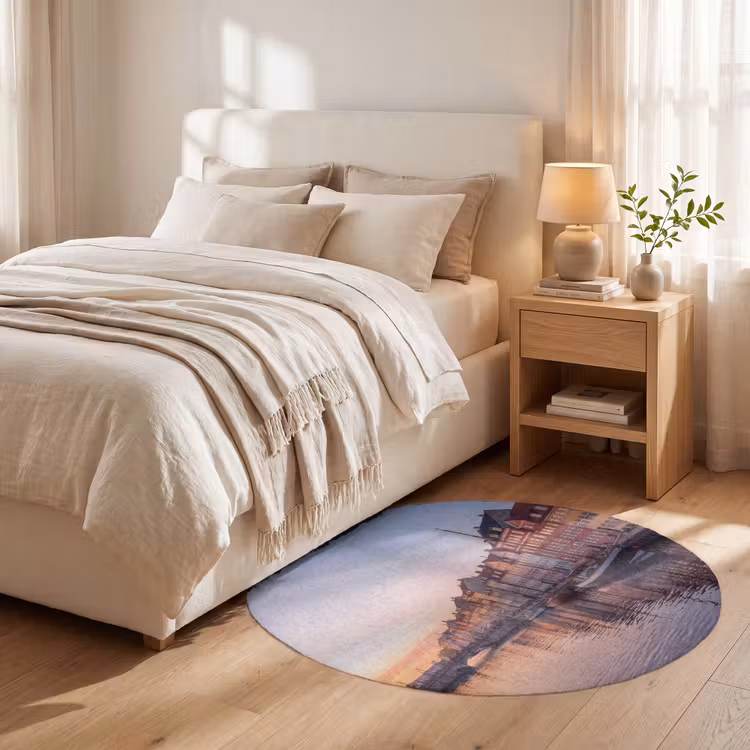 Teppich - Stadt – Kanal – Sonnenuntergang – Klassisch – Farbenfroh - Stad - Gracht - Zonsondergang - Klassiek - Kleurrijk Vloerkleed Rond klein