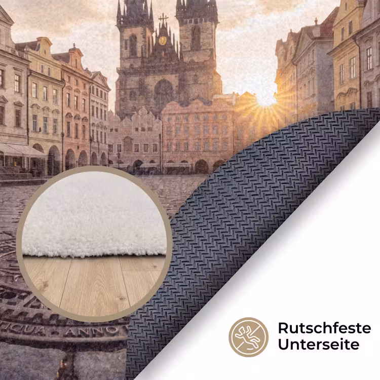 Teppich - Stadt – Prag – Morgen – Architektur – Gold - Stad - Praag - Ochtend - Architectuur - Goud Vloerkleed Rond klein