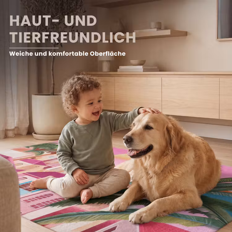 Stad - Roze - Palmbomen Vloerkleed Rechthoek klein -uniquesellingpoint_zacht_DE