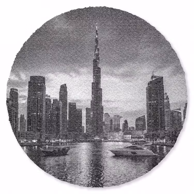 Teppich - Stadt – Skyline – Architektur – Abend – Schwarz-Weiß - Stad - Skyline - Architectuur - Avond - Zwart-wit Vloerkleed Rond klein