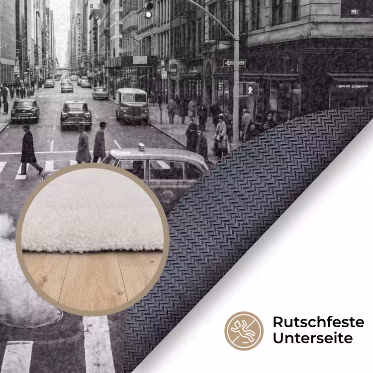 Teppich - Stadt – Straße – Gebäude – Verkehr – Schwarz-Weiß - Stad - Straat - Gebouwen - Verkeer - Zwart-wit Vloerkleed Rond klein
