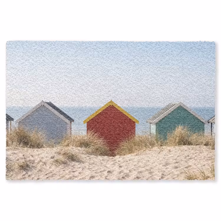Strand - Huisjes - Kleurrijk - Duinen Vloerkleed Rechthoek klein -3d