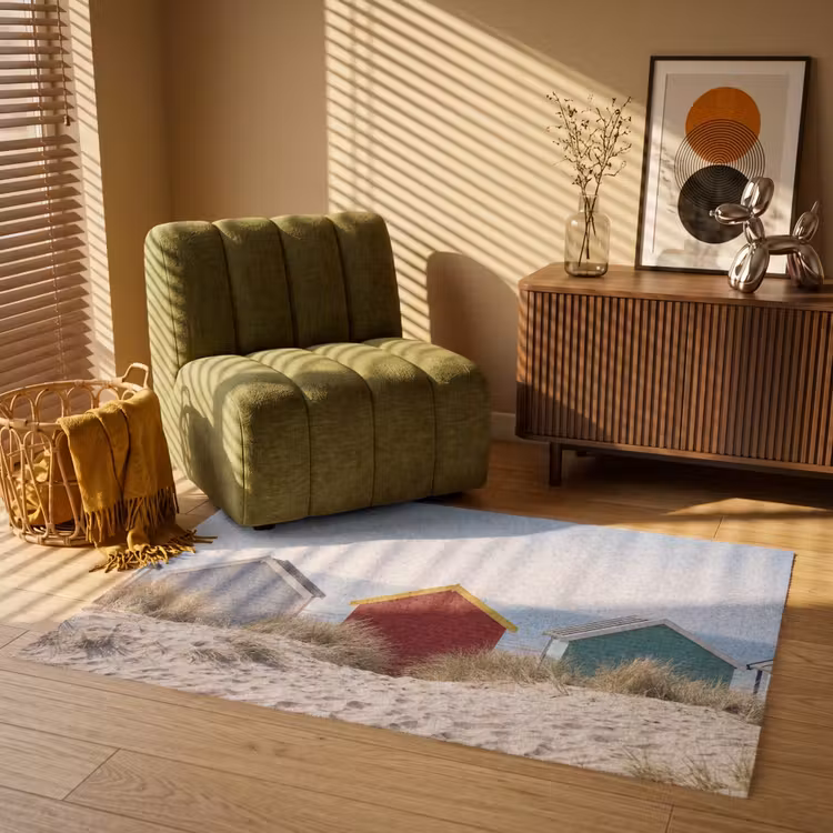 Strand - Huisjes - Kleurrijk - Duinen Vloerkleed Rechthoek klein -atmosphere_sfeer1_global