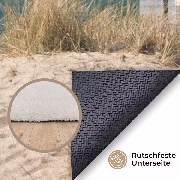 Strand - Huisjes - Kleurrijk - Duinen Vloerkleed Rechthoek klein -uniquesellingpoint_antislip_DE_DE
