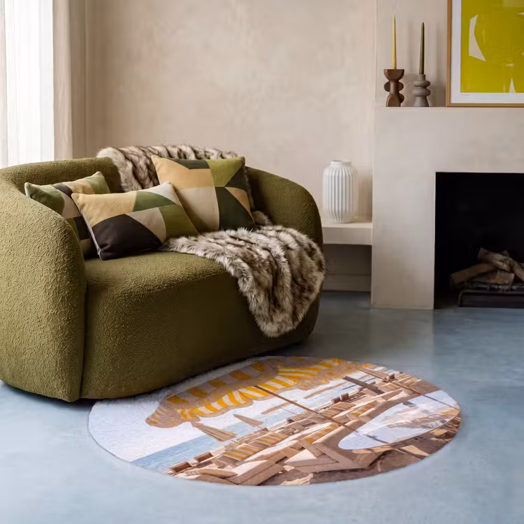 Teppich - Strand – Liegestühle – Urlaub – Modern – Gelb - Strand - Ligbedden - Vakantie - Modern - Geel Vloerkleed Rond klein