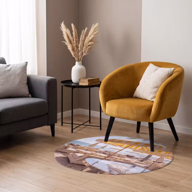 Teppich - Strand – Liegestühle – Urlaub – Modern – Gelb - Strand - Ligbedden - Vakantie - Modern - Geel Vloerkleed Rond klein