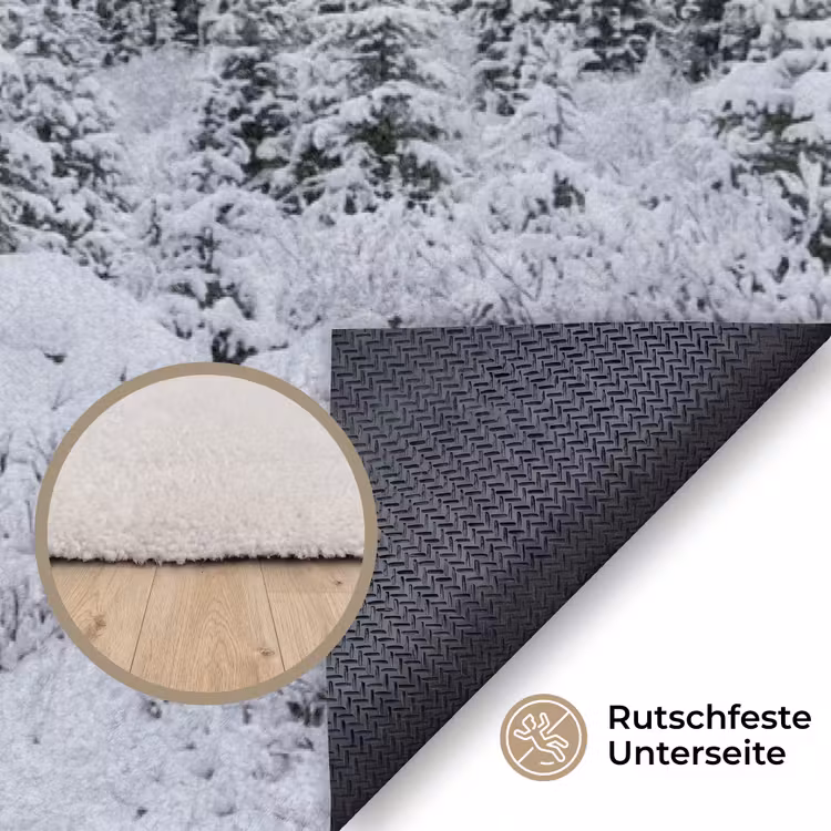 Weg - Bergen - Sneeuw - Naaldbos - Avontuurlijk Vloerkleed Rechthoek klein -uniquesellingpoint_antislip_DE_DE