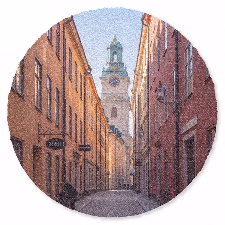 Teppich - Straße – Glockenturm – Stadt – Architektur – Historisch - Straat - Klokkentoren - Stad - Architectuur - Historisch Vloerkleed Rond klein