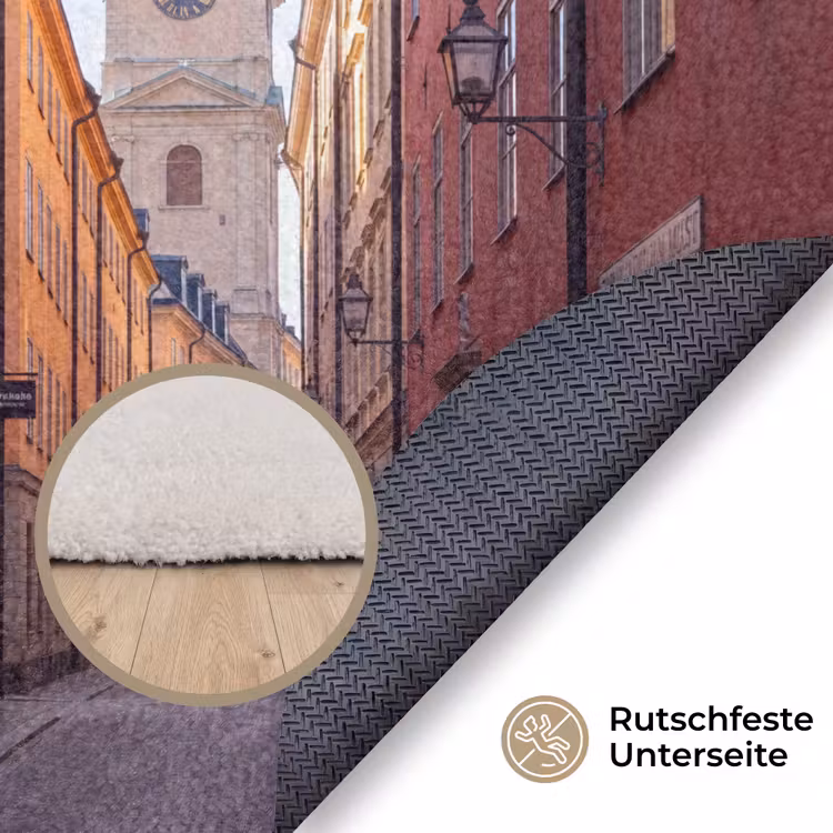 Teppich - Straße – Glockenturm – Stadt – Architektur – Historisch - Straat - Klokkentoren - Stad - Architectuur - Historisch Vloerkleed Rond klein