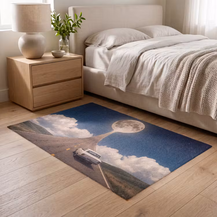 Teppich - Straße – Mond – Nacht - Weg - Maan - Nacht Vloerkleed Rechthoek klein
