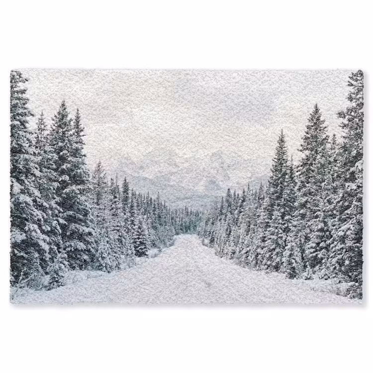 Weg - Sneeuw - Naaldbos - Winter - Avontuurlijk Vloerkleed Rechthoek klein -3d