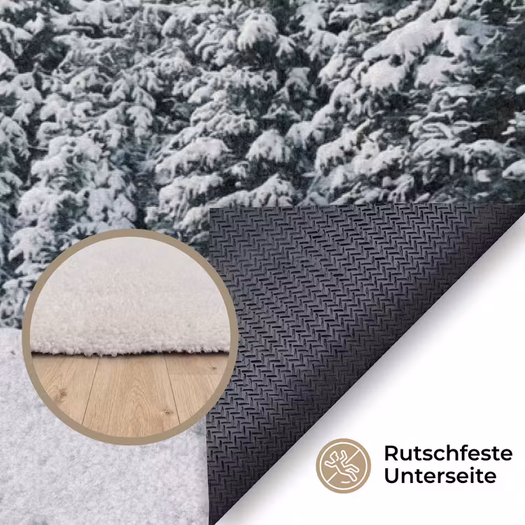 Weg - Sneeuw - Naaldbos - Winter - Avontuurlijk Vloerkleed Rechthoek klein -uniquesellingpoint_antislip_DE_DE