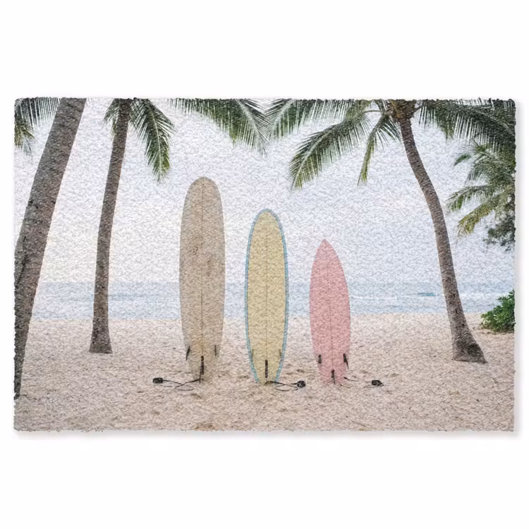 Surfboard - Palmbomen - Kleurrijk Vloerkleed Rechthoek klein -3d