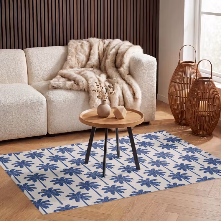 Symmetrisch - Palm - Blauw Vloerkleed Rechthoek klein 1091 -atmosphere_sfeer2_global