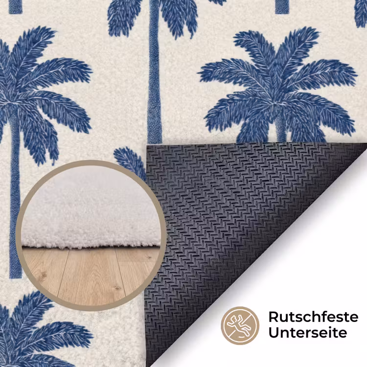 Symmetrisch - Palm - Blauw Vloerkleed Rechthoek klein 1091 -uniquesellingpoint_antislip_DE_DE