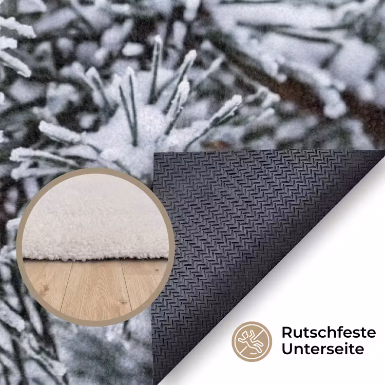Dennenappel - Tak - Sneeuw - Winter - Sfeervol Vloerkleed Rechthoek klein -uniquesellingpoint_antislip_DE_DE