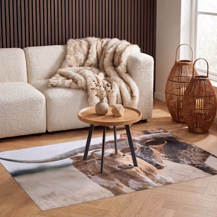 Texas Longhorn - Kalf - Weide - Dieren Vloerkleed Rechthoek klein -atmosphere_sfeer2_global