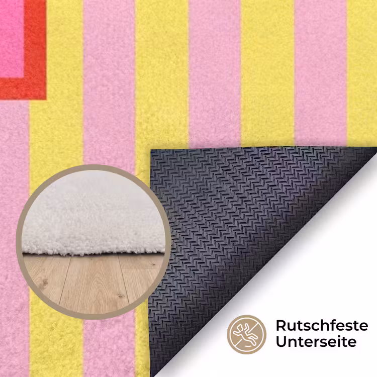 Tekst - Strepen - Roze Vloerkleed Rechthoek klein -uniquesellingpoint_antislip_DE_DE