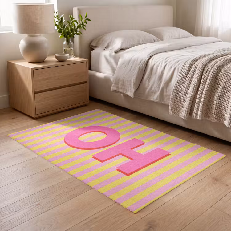 Tekst - Strepen - Roze Vloerkleed Rechthoek klein -atmosphere_sfeer3_global