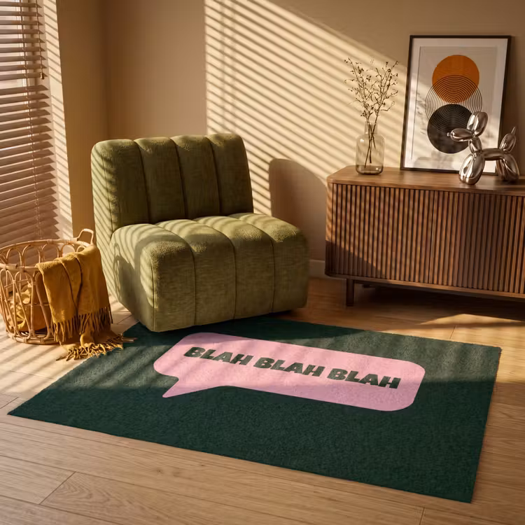 Tekstwolk - BLAH BLAH BLAH - Roze Vloerkleed Rechthoek klein -atmosphere_sfeer1_global