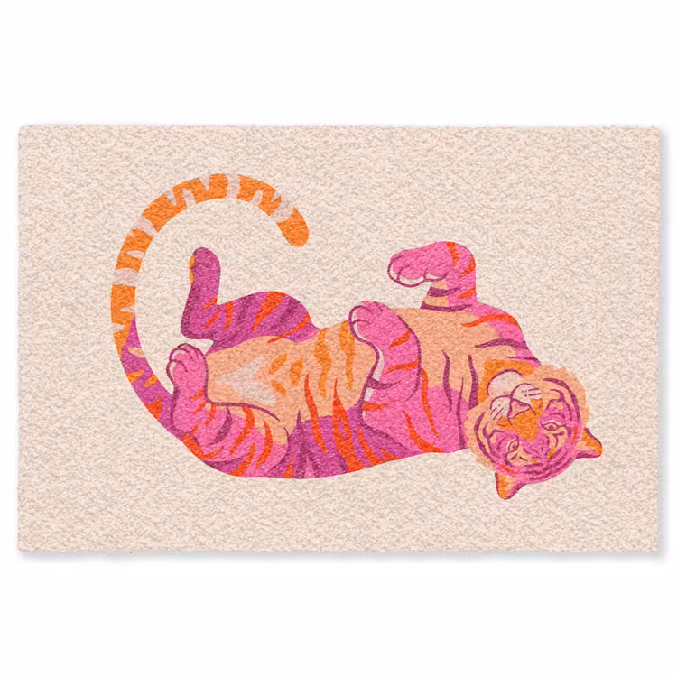 Tijger - Roze - Oranje Vloerkleed Rechthoek klein -3d