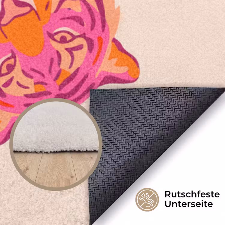 Tijger - Roze - Oranje Vloerkleed Rechthoek klein -uniquesellingpoint_antislip_DE_DE