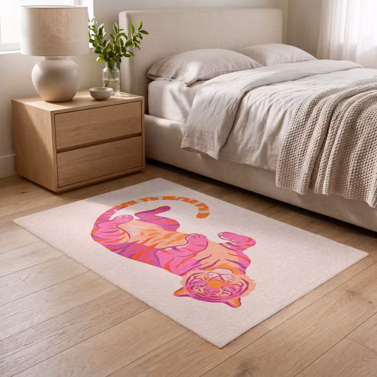 Tijger - Roze - Oranje Vloerkleed Rechthoek klein -atmosphere_sfeer3_global