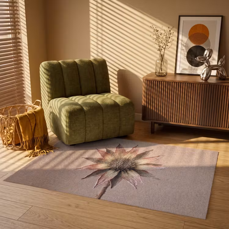 Droogbloem - Protea - Vintage - Beige - Rustiek Vloerkleed Rechthoek klein -atmosphere_sfeer1_global