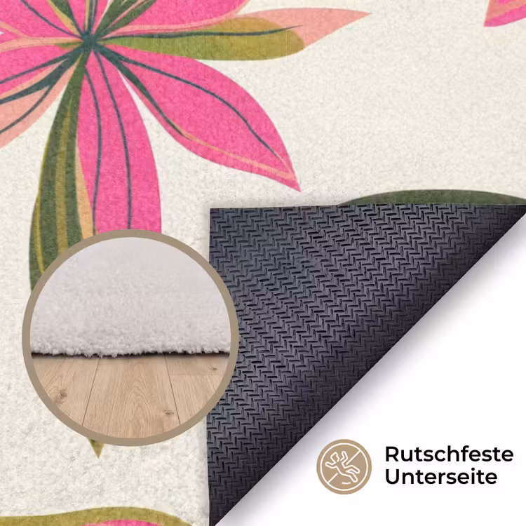 Tropisch - Bloem - Roze Vloerkleed Rechthoek klein 1091 -uniquesellingpoint_antislip_DE_DE