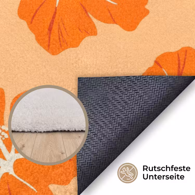 Tropisch - Hibiscus - Oranje Vloerkleed Rechthoek klein 1091 -uniquesellingpoint_antislip_DE_DE