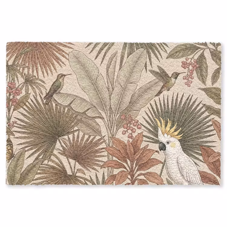 Tropisch - Vogels - Beige Vloerkleed Rechthoek klein -3d