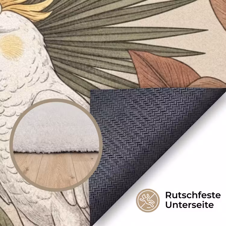 Tropisch - Vogels - Beige Vloerkleed Rechthoek klein -uniquesellingpoint_antislip_DE_DE